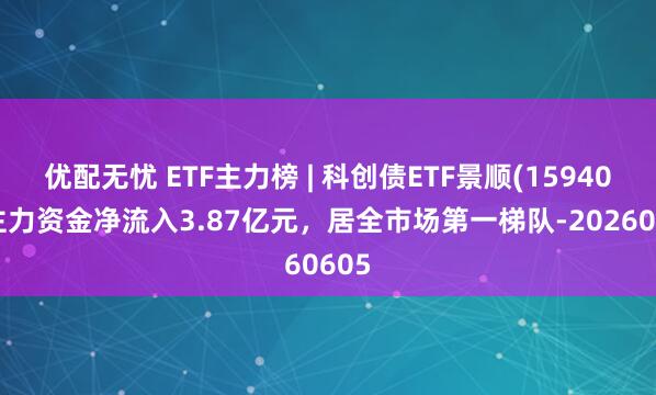 优配无忧 ETF主力榜 | 科创债ETF景顺(159400)主力资金净流入3.87亿元，居全市场第一梯队-20260605
